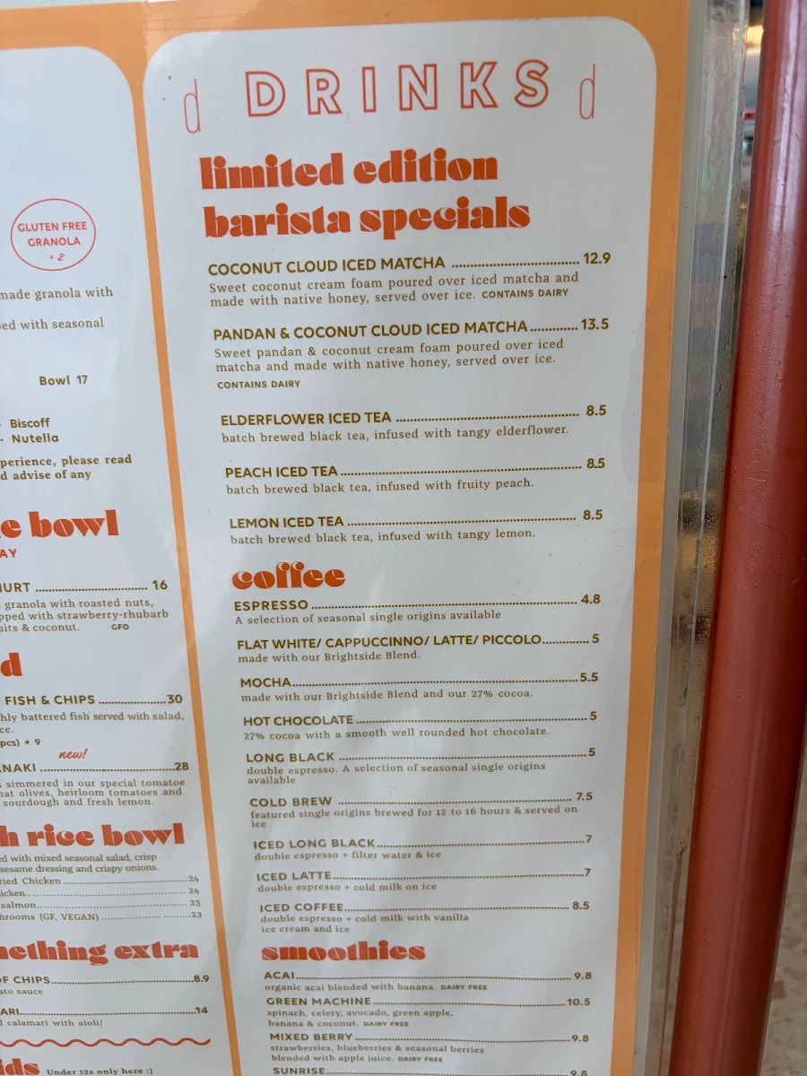 Menu, The Brightside Cafe