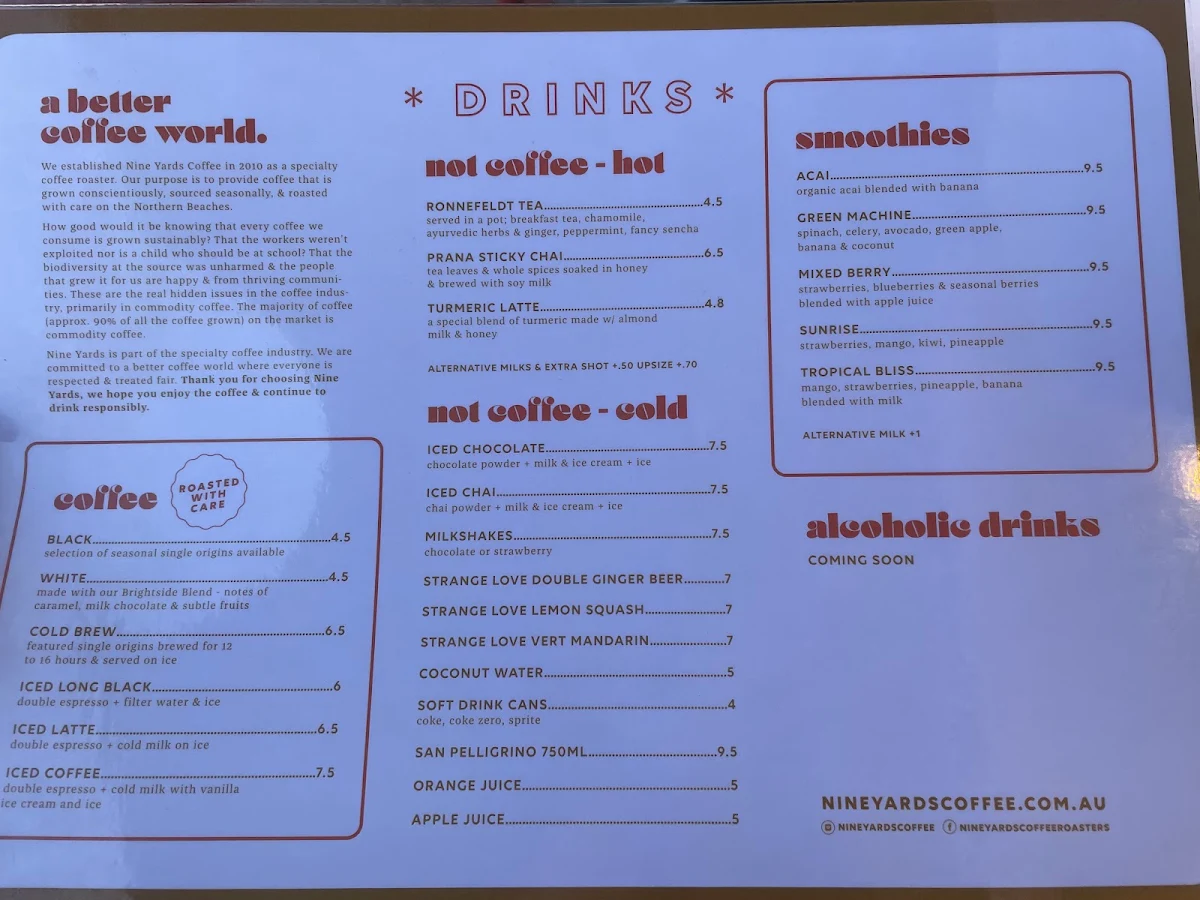 Menu, The Brightside Cafe