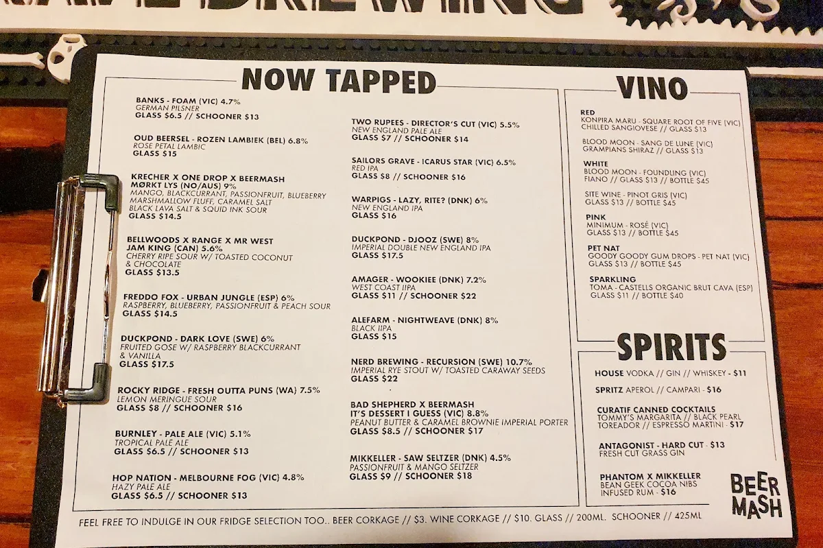 Menu, Beermash
