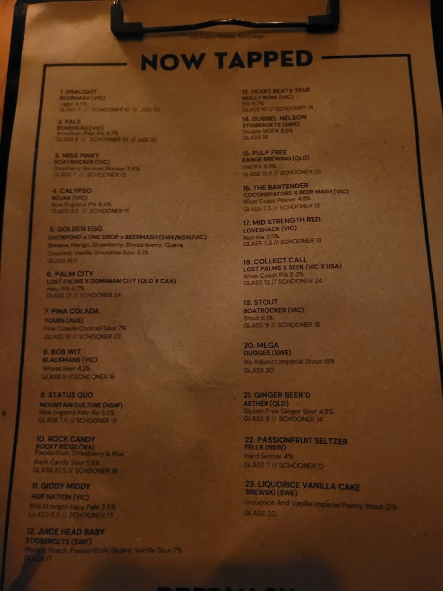 Menu, Beermash