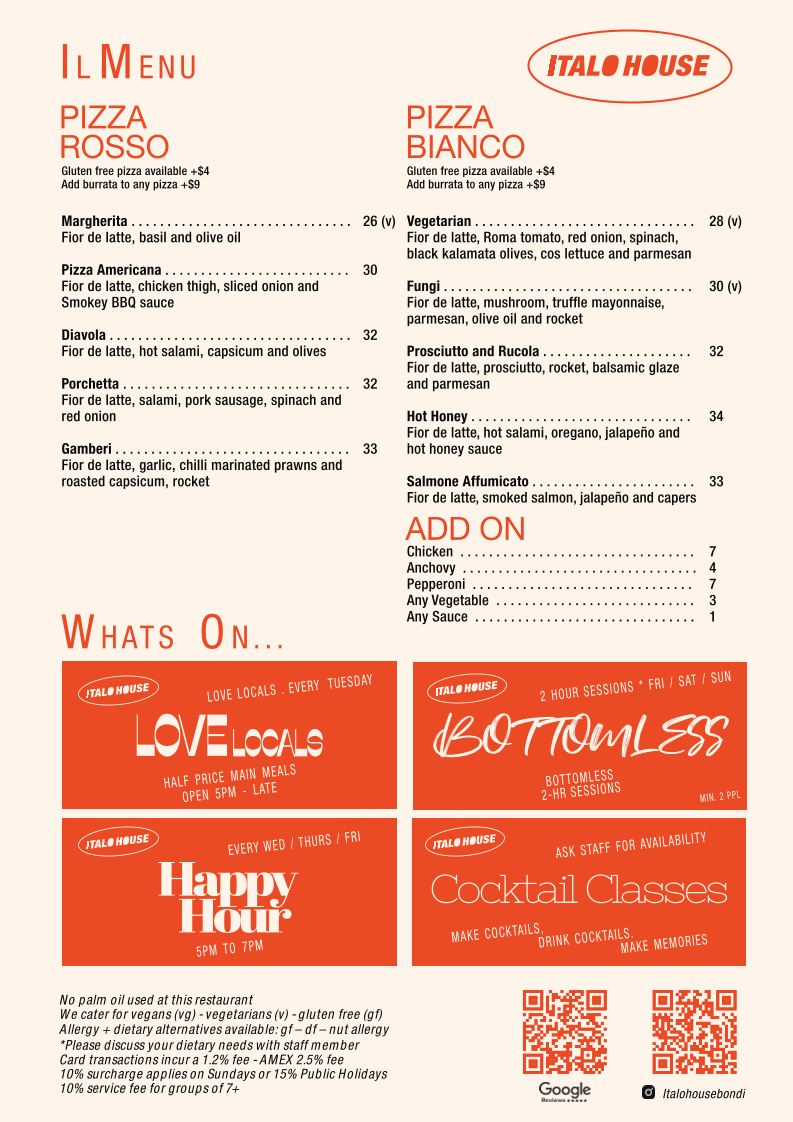 Menu, Italo House