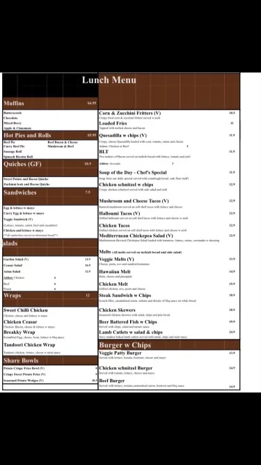 Menu, Feel Like Home Cafe