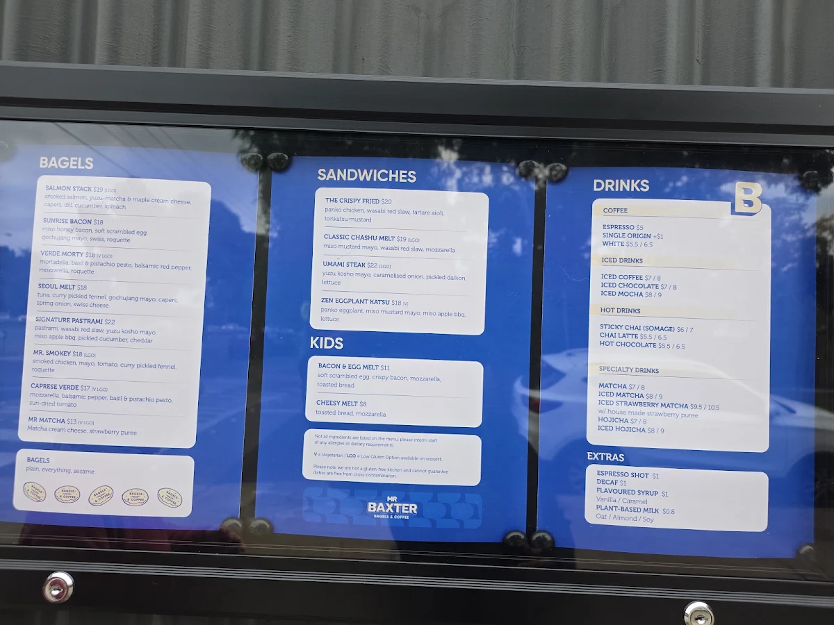 Menu, Mr Baxter Cafe