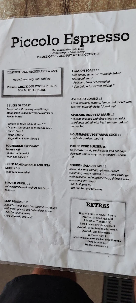Menu, Piccolo Espresso