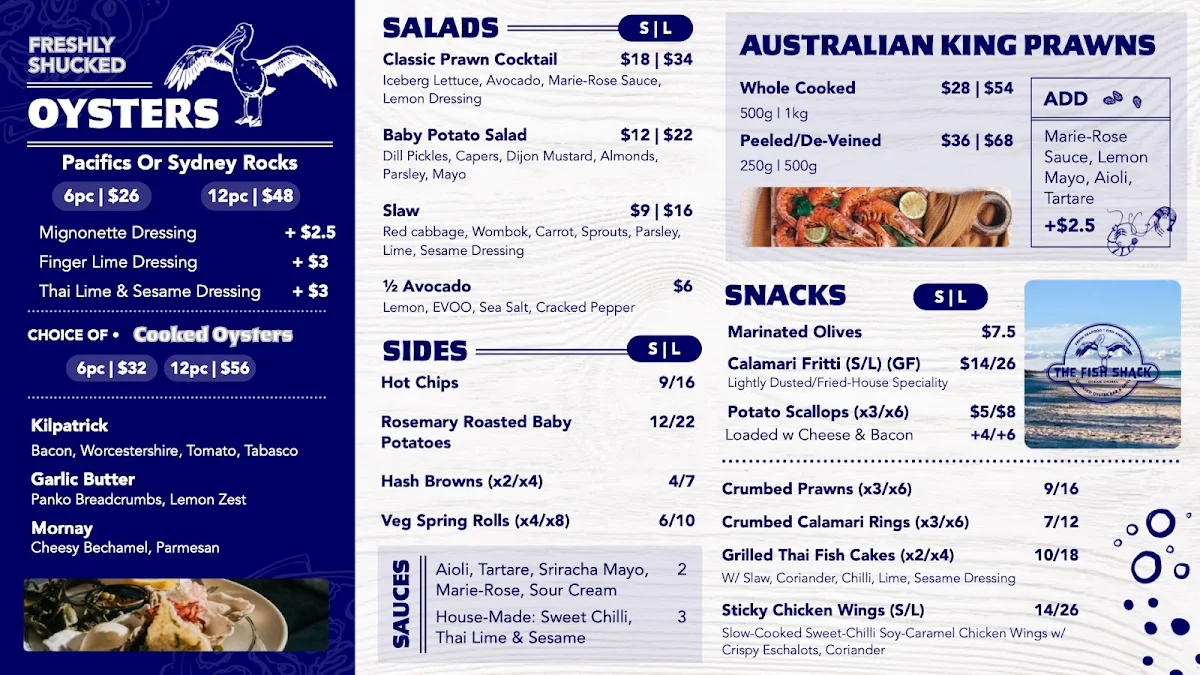 Menu, The Fish Shack - Ocean Shores