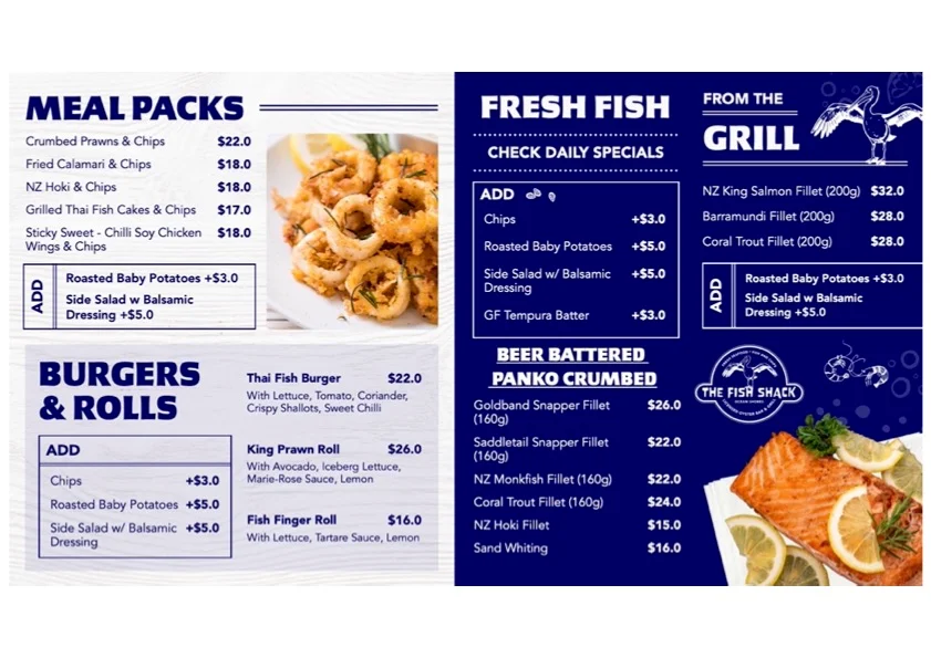 Menu, The Fish Shack - Ocean Shores