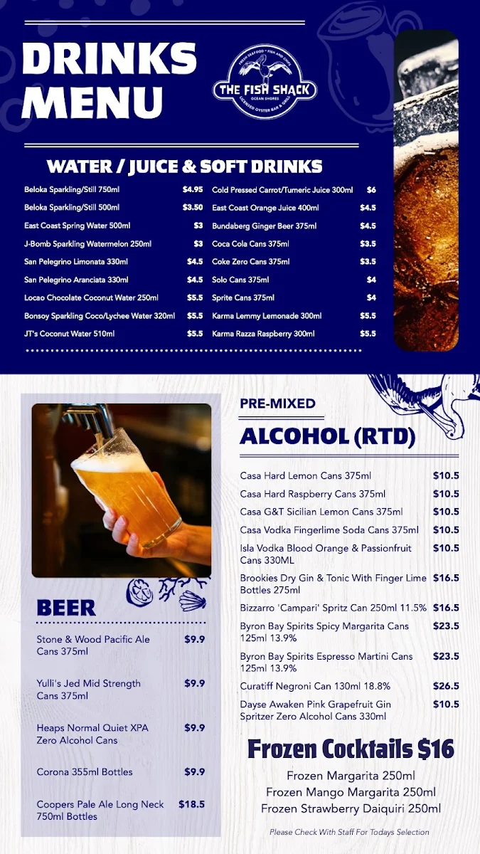 Menu, The Fish Shack - Ocean Shores