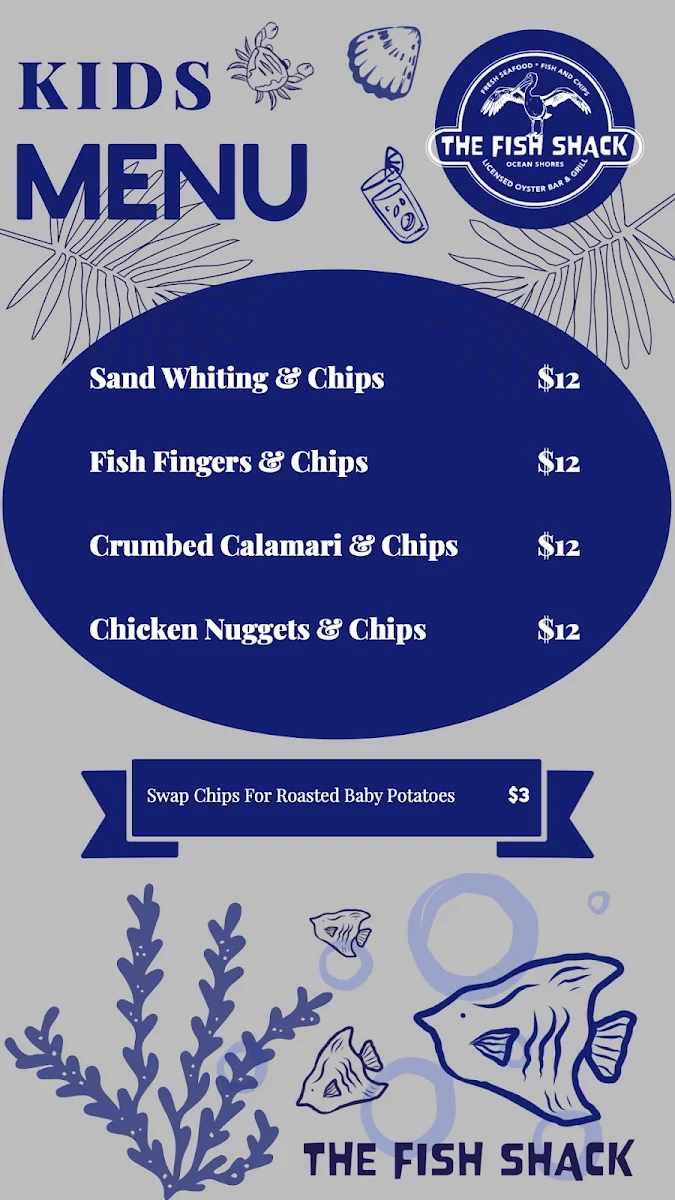Menu, The Fish Shack - Ocean Shores