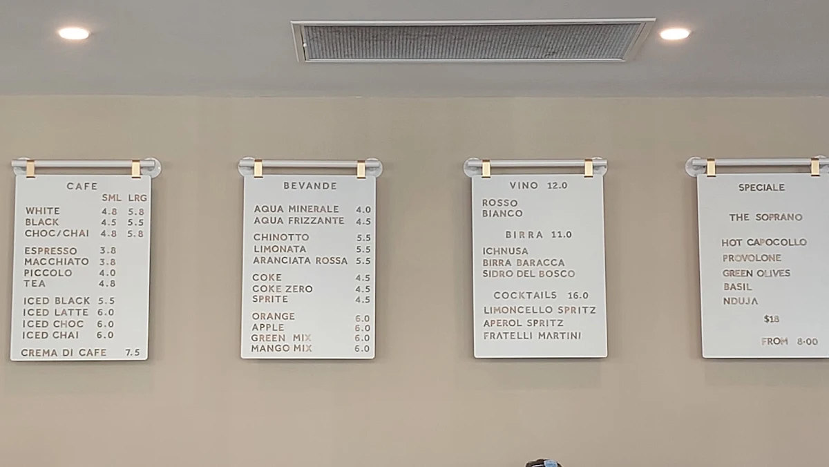 Menu, Fratelli Italian Deli
