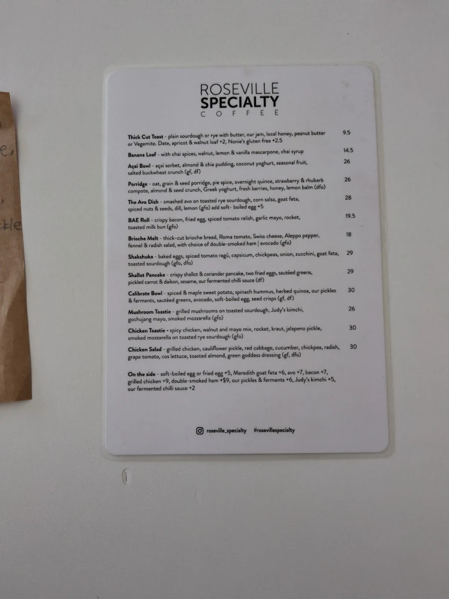 Menu, Calibrate Coffee - Roseville Specialty Coffee