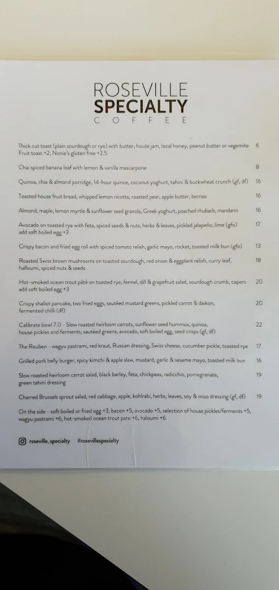 Menu, Calibrate Coffee - Roseville Specialty Coffee