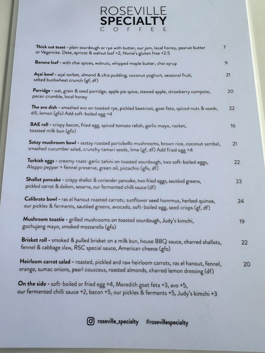 Menu, Calibrate Coffee - Roseville Specialty Coffee