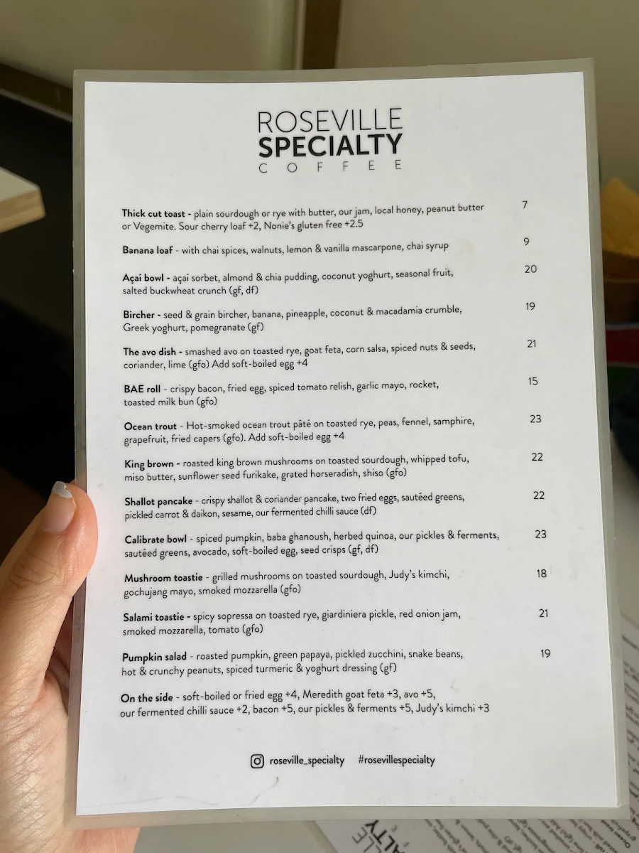 Menu, Calibrate Coffee - Roseville Specialty Coffee