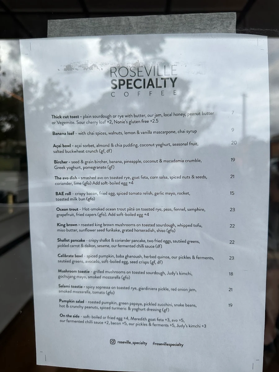 Menu, Calibrate Coffee - Roseville Specialty Coffee