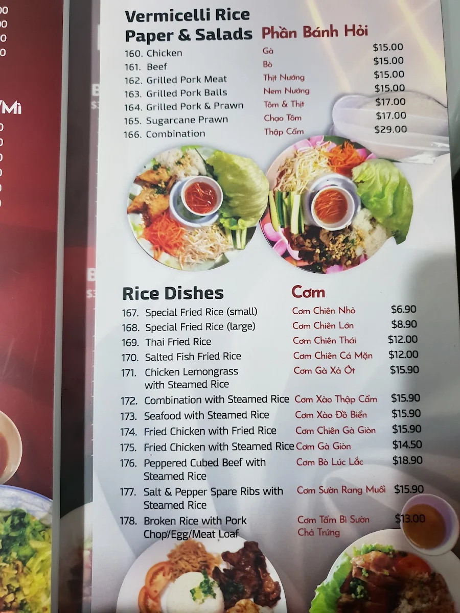 Menu, Kim Khanh Restaurant