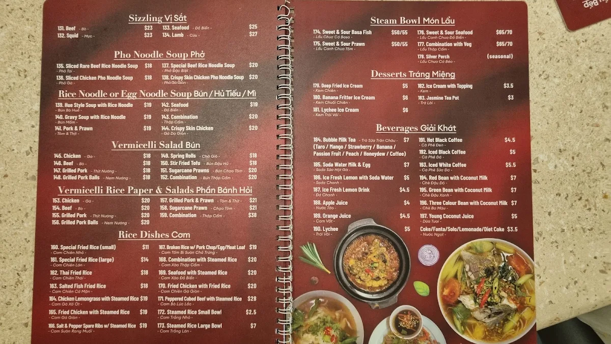 Menu, Kim Khanh Restaurant