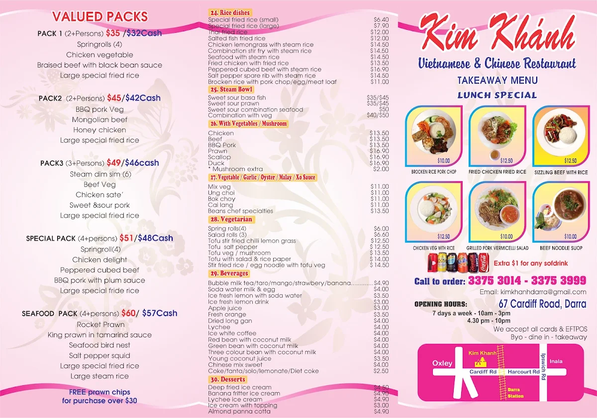 Menu, Kim Khanh Restaurant