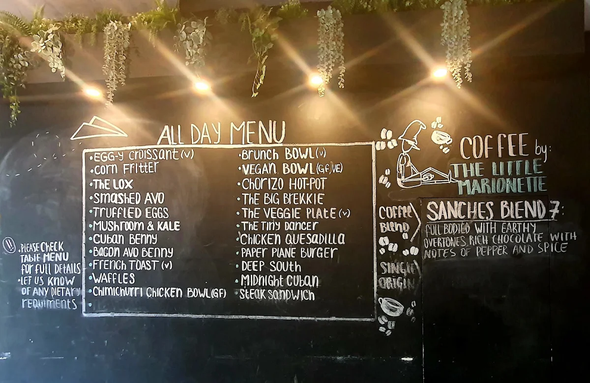 Menu, Paper Plane Cafe Parramatta