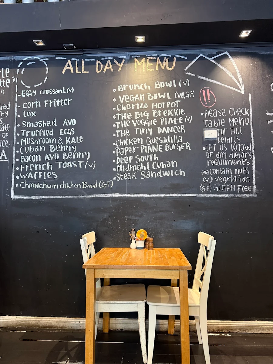 Menu, Paper Plane Cafe Parramatta