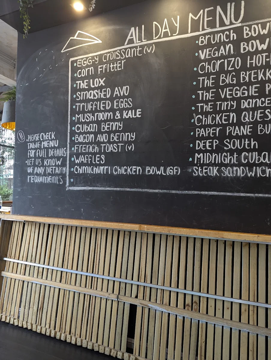 Menu, Paper Plane Cafe Parramatta