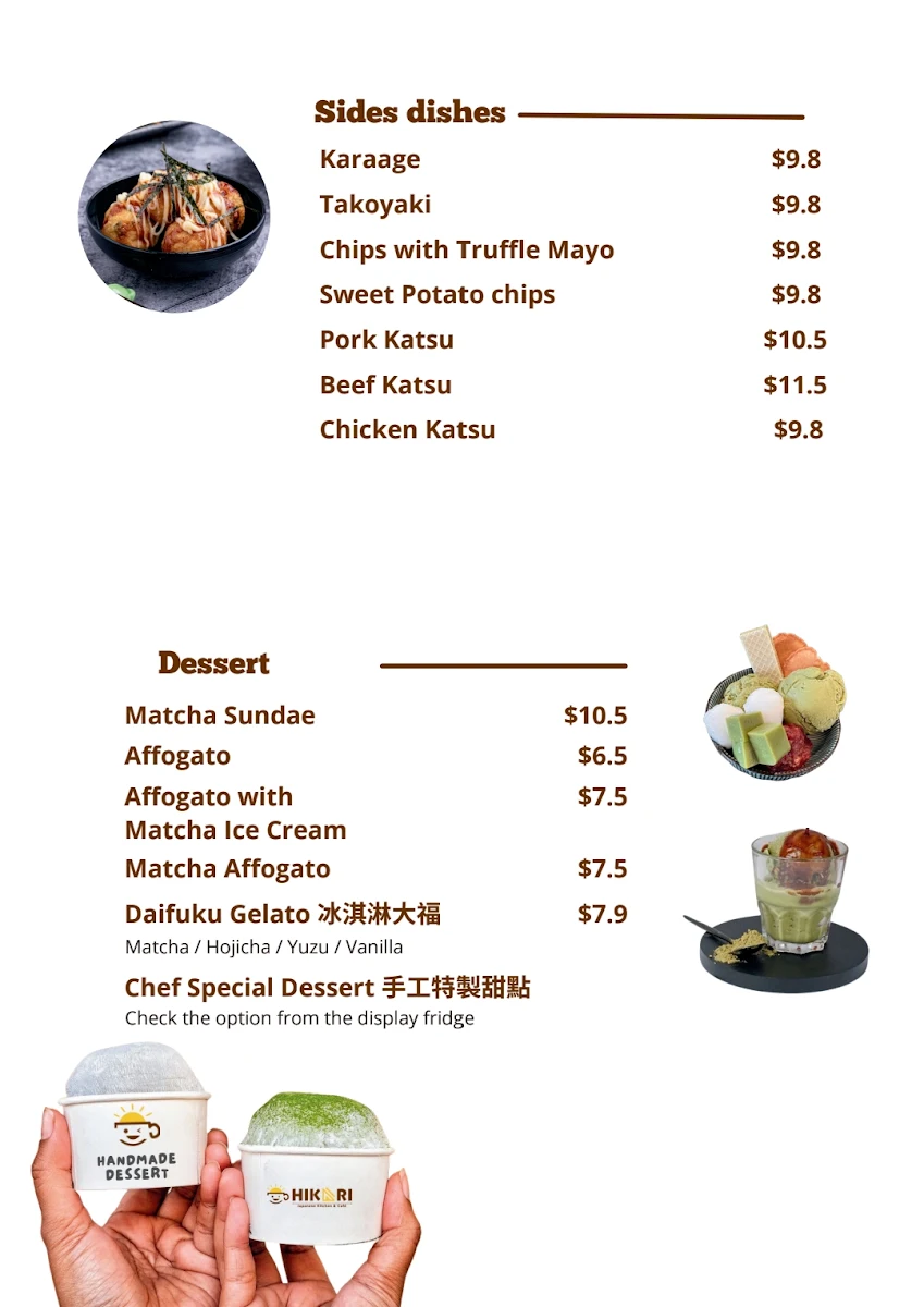 Menu, Hikari Japanese Kitchen & Cafe