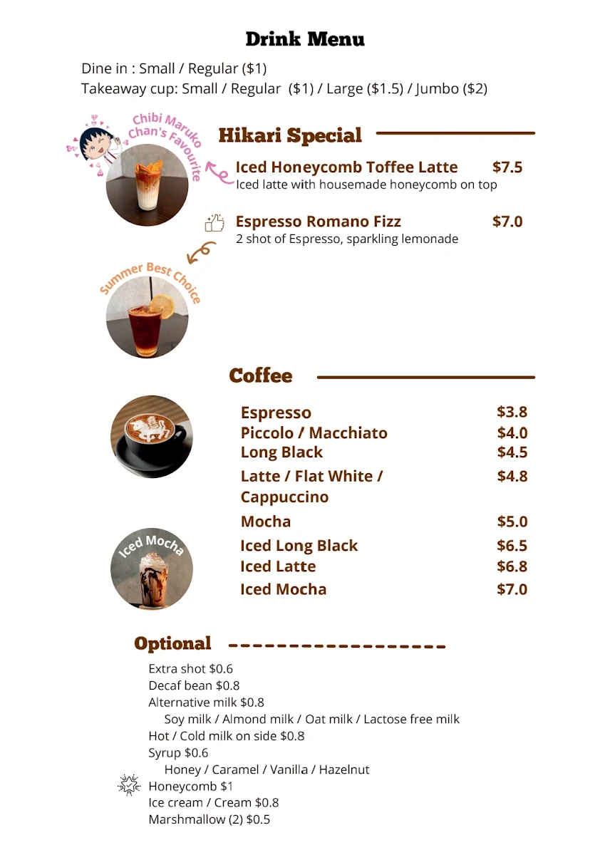 Menu, Hikari Japanese Kitchen & Cafe