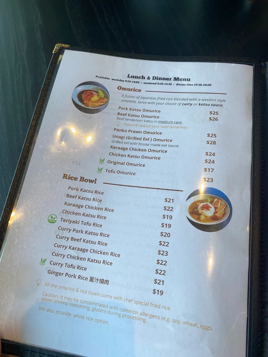 Menu, Hikari Japanese Kitchen & Cafe