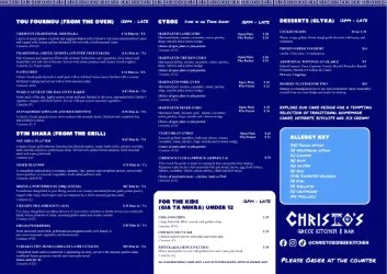 Menu, Christo's Greek Kitchen