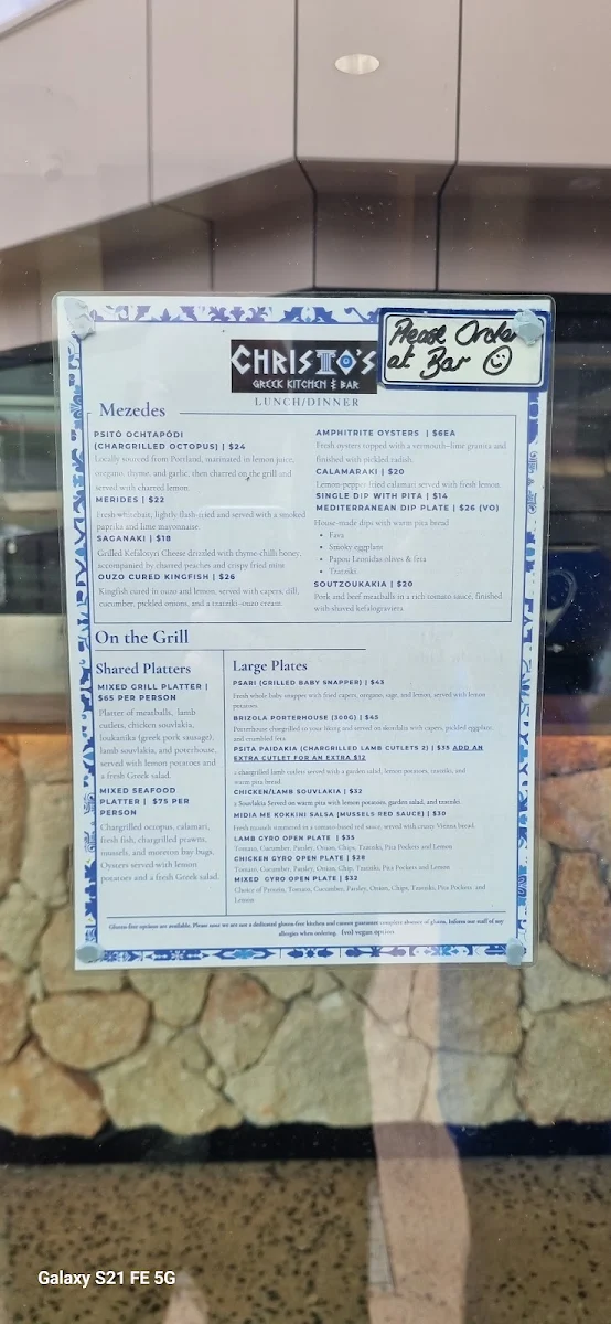 Menu, Christo's Greek Kitchen