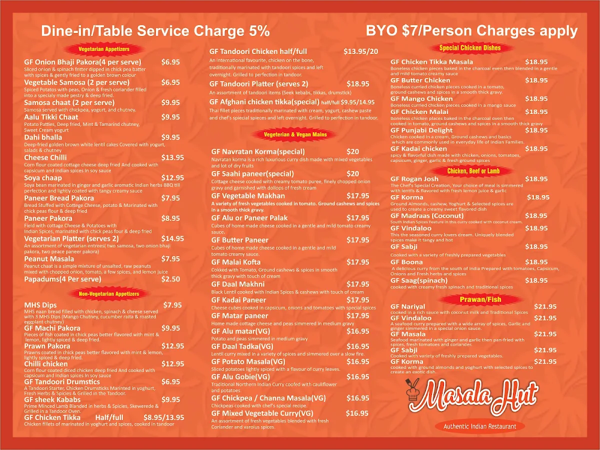 Menu, Masala Hut
