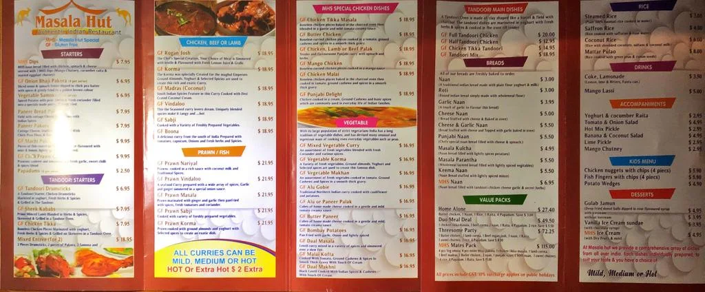 Menu, Masala Hut