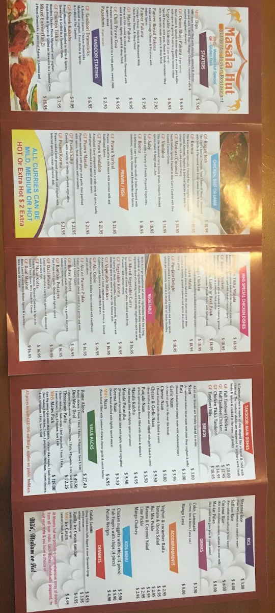 Menu, Masala Hut