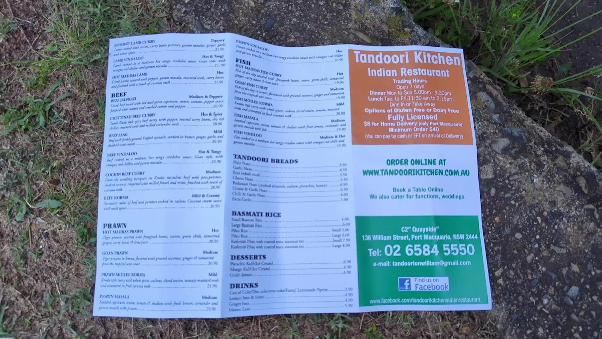 Menu, Tandoori Kitchen Indian Restaurant