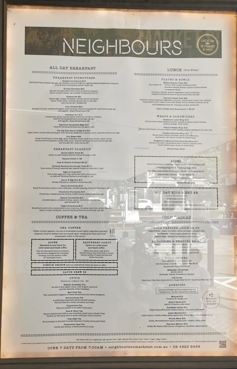 Menu, Neighbours on Market St
