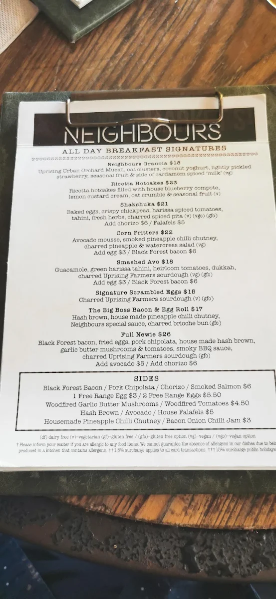 Menu, Neighbours on Market St
