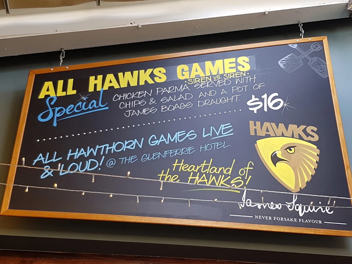 Menu, Glenferrie Hotel