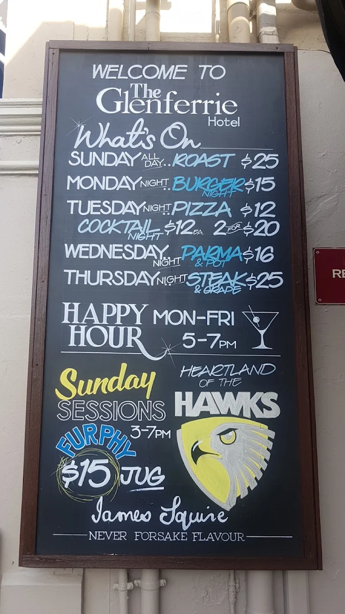 Menu, Glenferrie Hotel