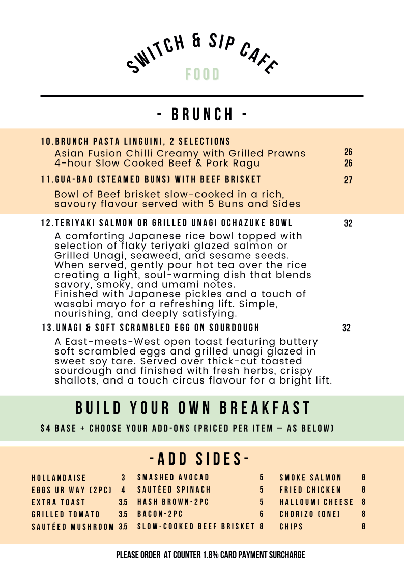 Menu, Switch & Sip Cafe