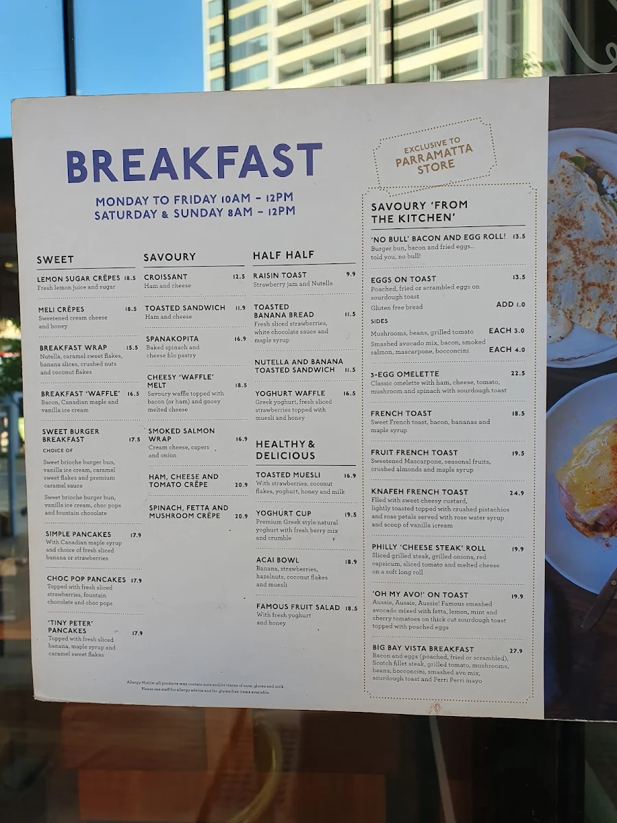 Menu, Bay Vista Parramatta