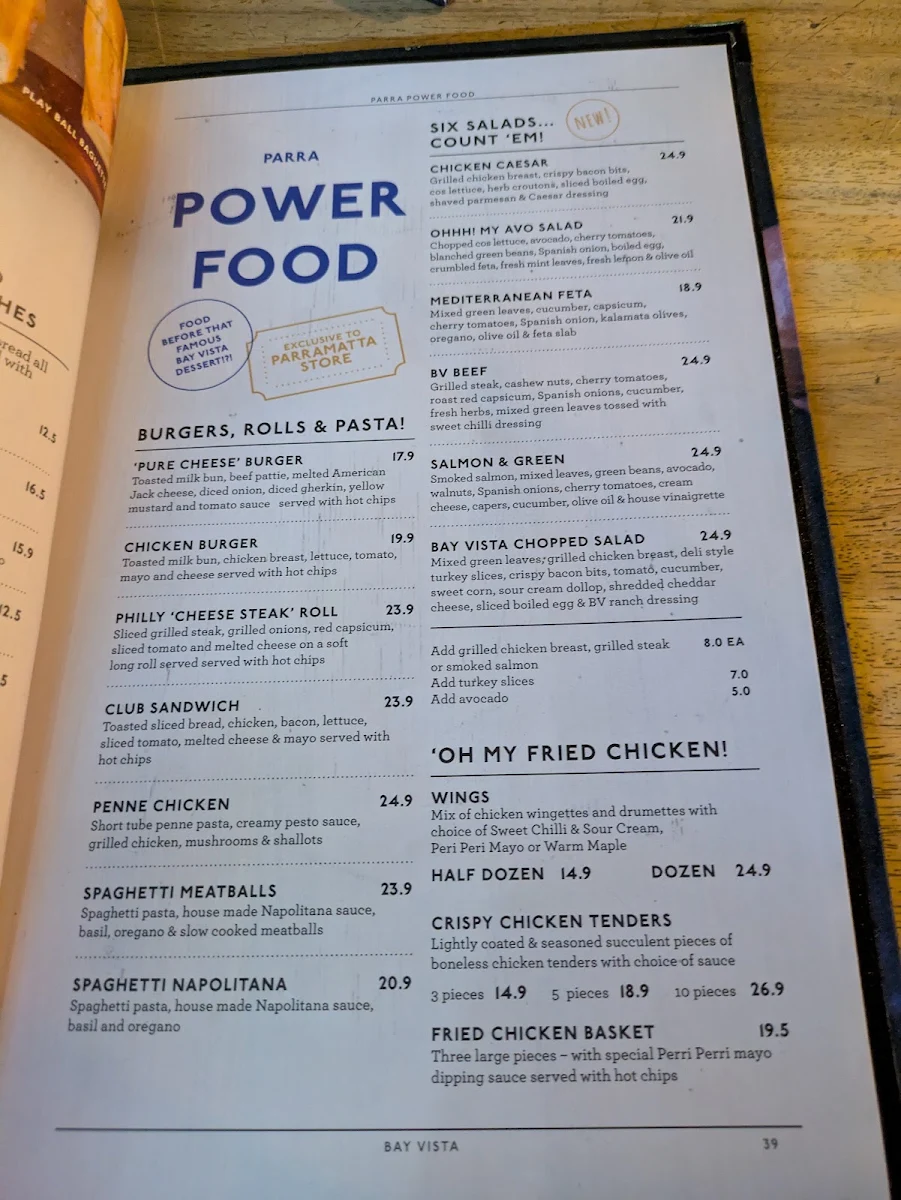 Menu, Bay Vista Parramatta