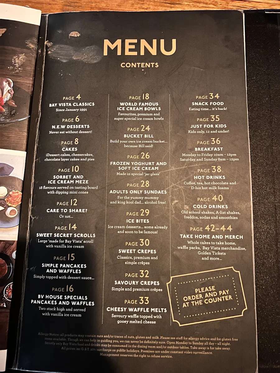 Menu, Bay Vista Parramatta