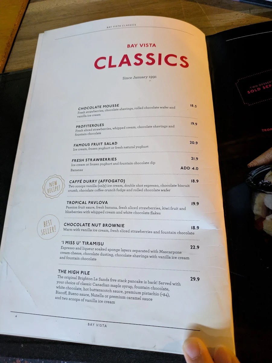 Menu, Bay Vista Parramatta