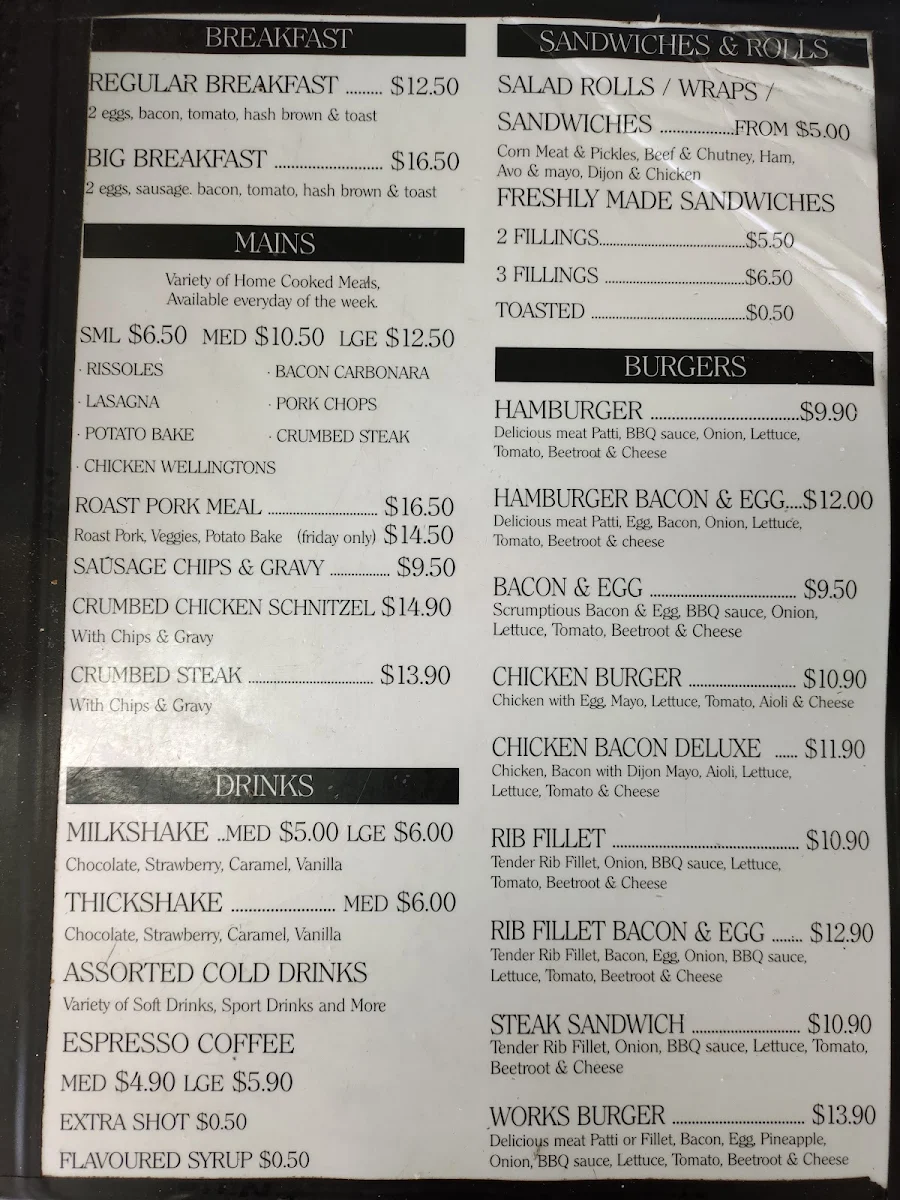 Menu, Mcdougall Street Diner