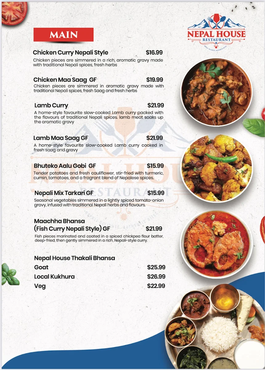 Menu, Nepal House Restaurant