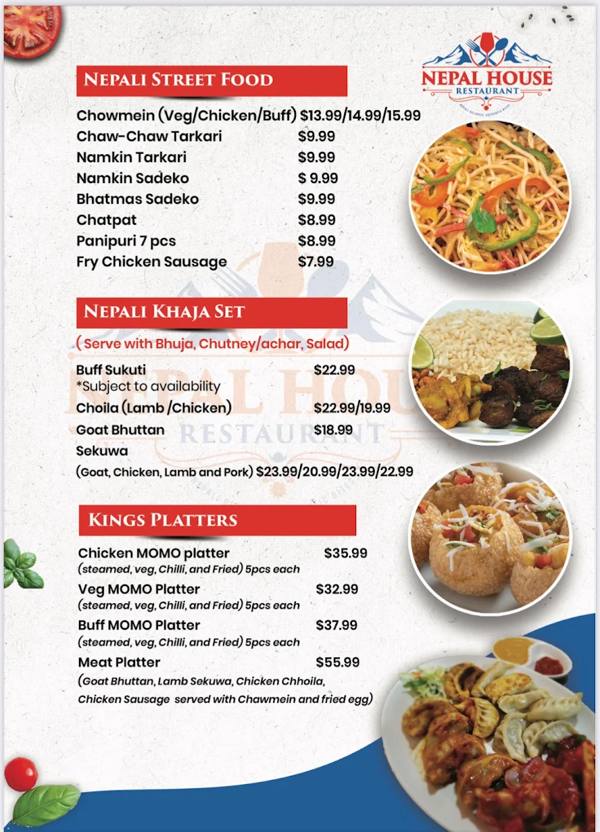 Menu, Nepal House Restaurant