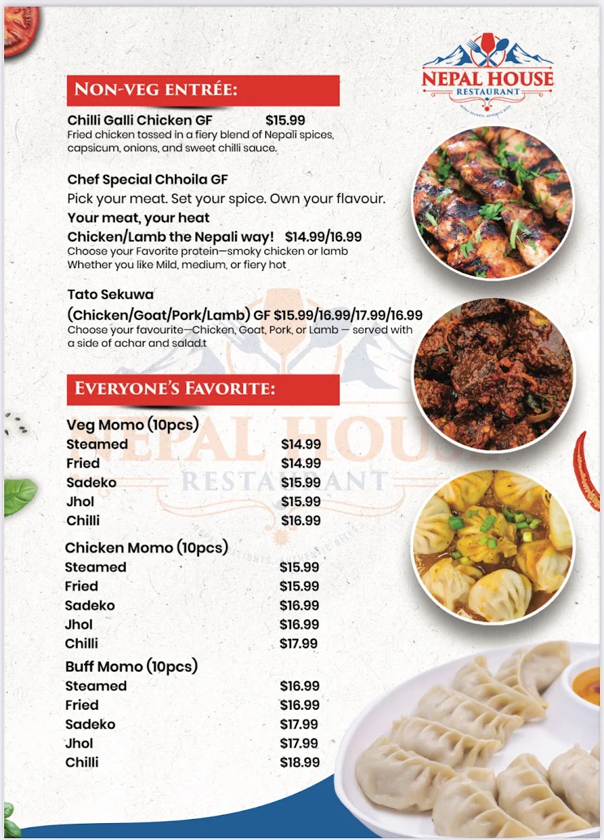 Menu, Nepal House Restaurant