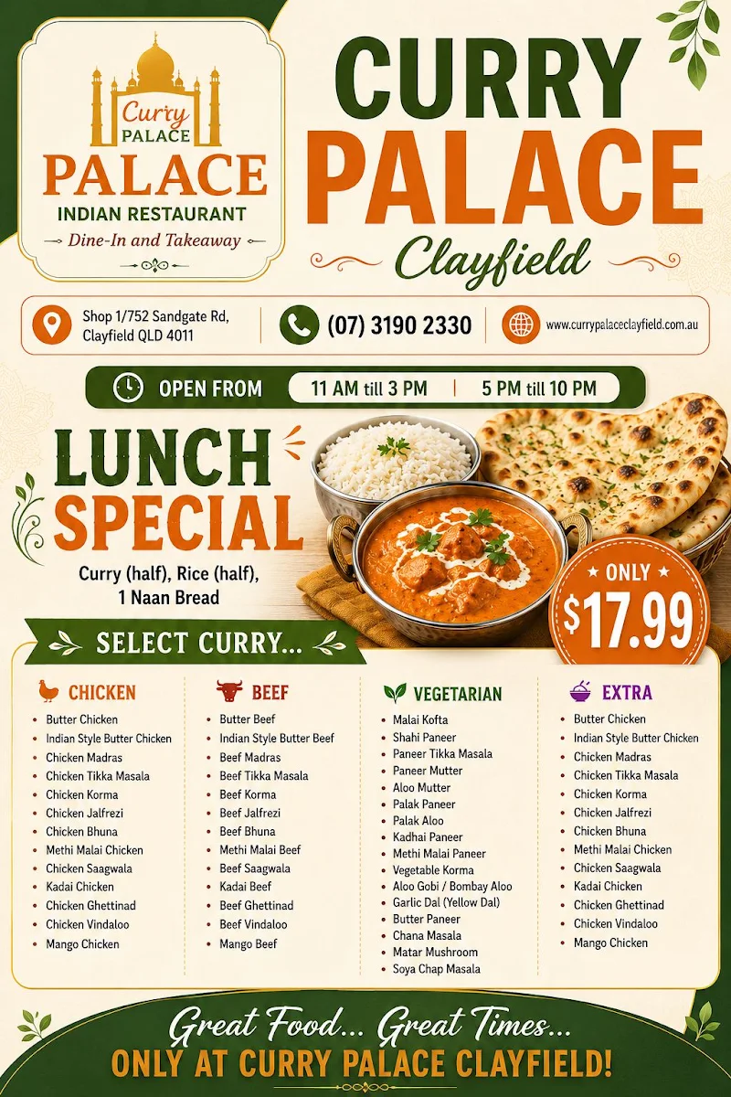 Menu, Curry Palace