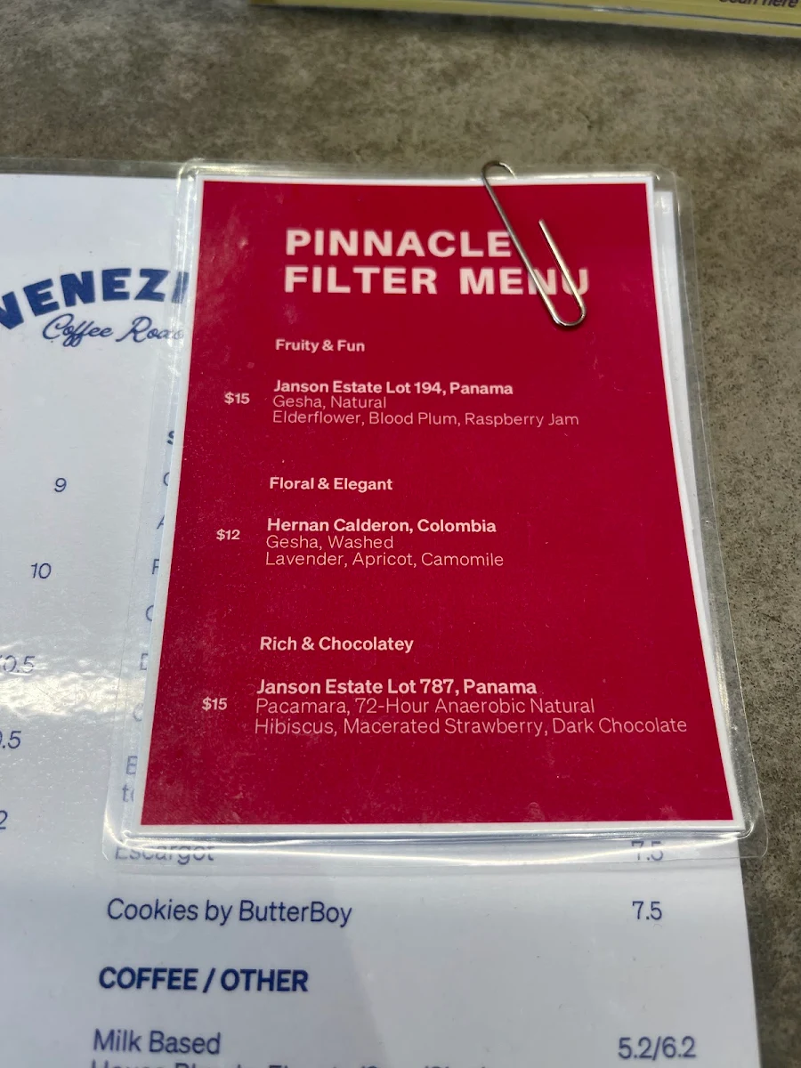 Menu, Veneziano Coffee Roasters Surry Hills