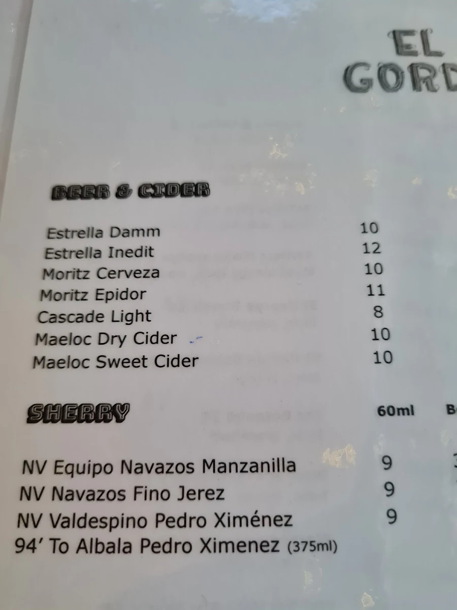Menu, El Gordo Bendigo