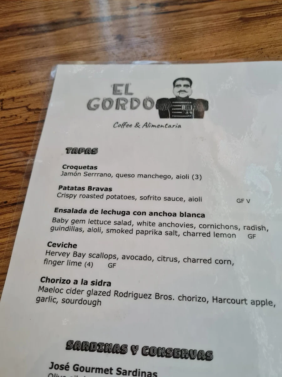 Menu, El Gordo Bendigo